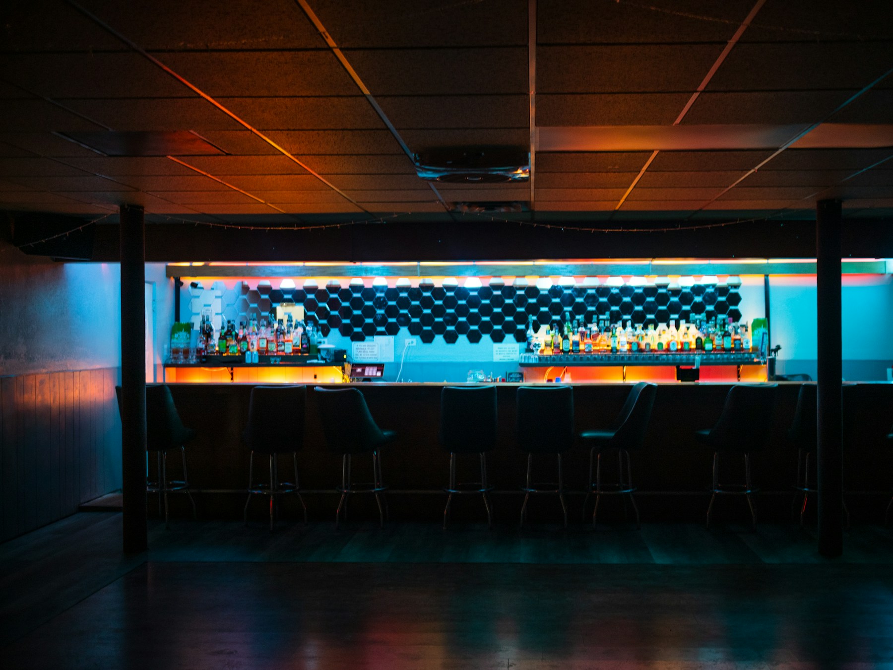 Warm Japanese restaurant interior with wooden counter