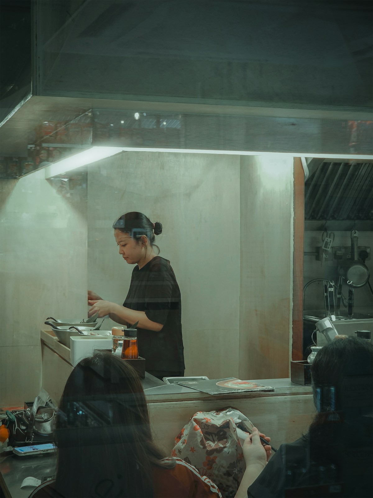 Chef focused at work in a Japanese kitchen